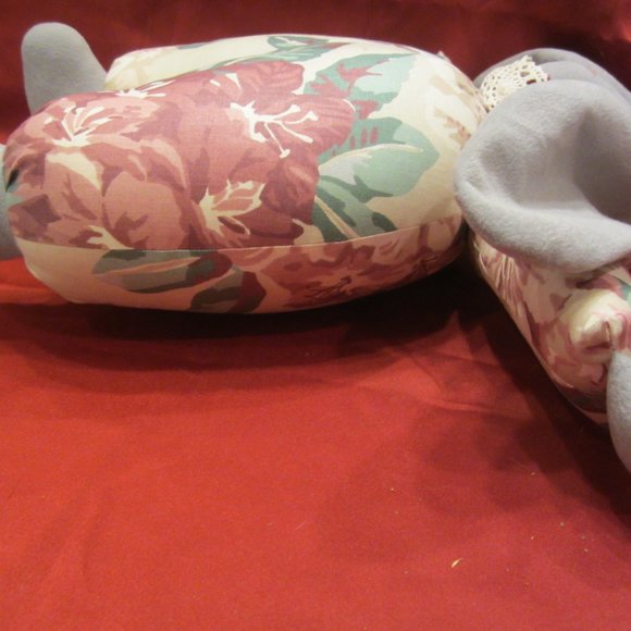 VTG STUFFED BUNNY DECORATION, LONG GRAY EARED BUNNY IN FLORAL OUTFIT - Picture 5 of 5